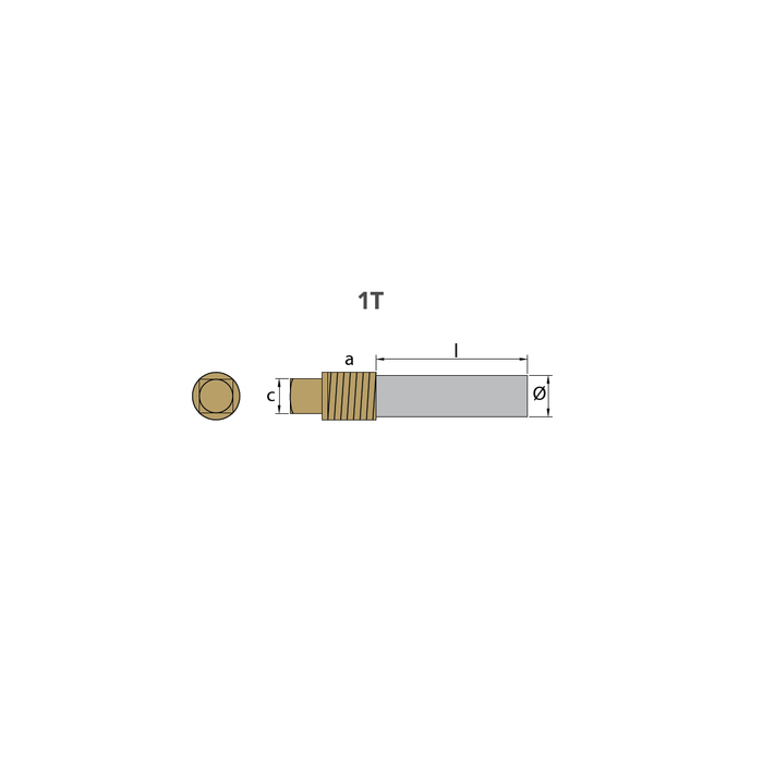 Zinkanod Caterpillar, motor, pencil anode komplett med mässingsplugg th.1/4''bspt - AnodeFactory